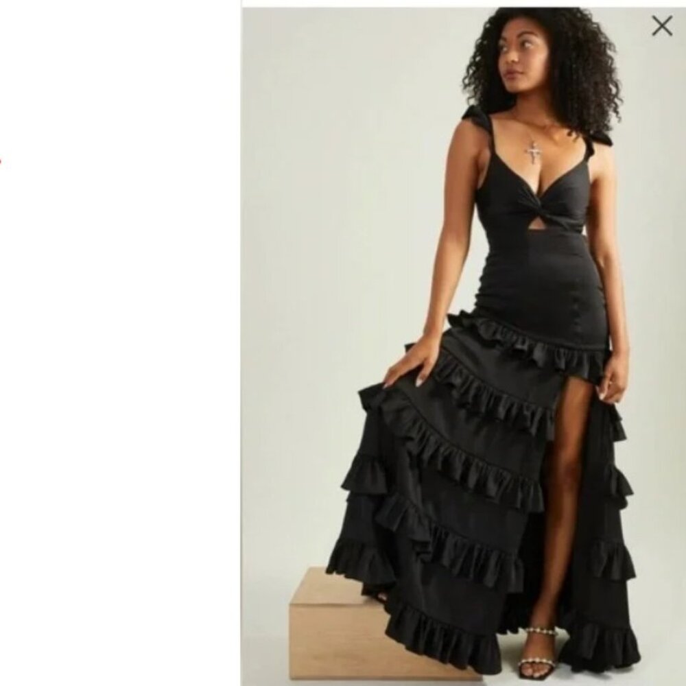 Altar’d State Black Ruffle High-Low Alana Marie Maxi Dress M - Picture 2 of 2